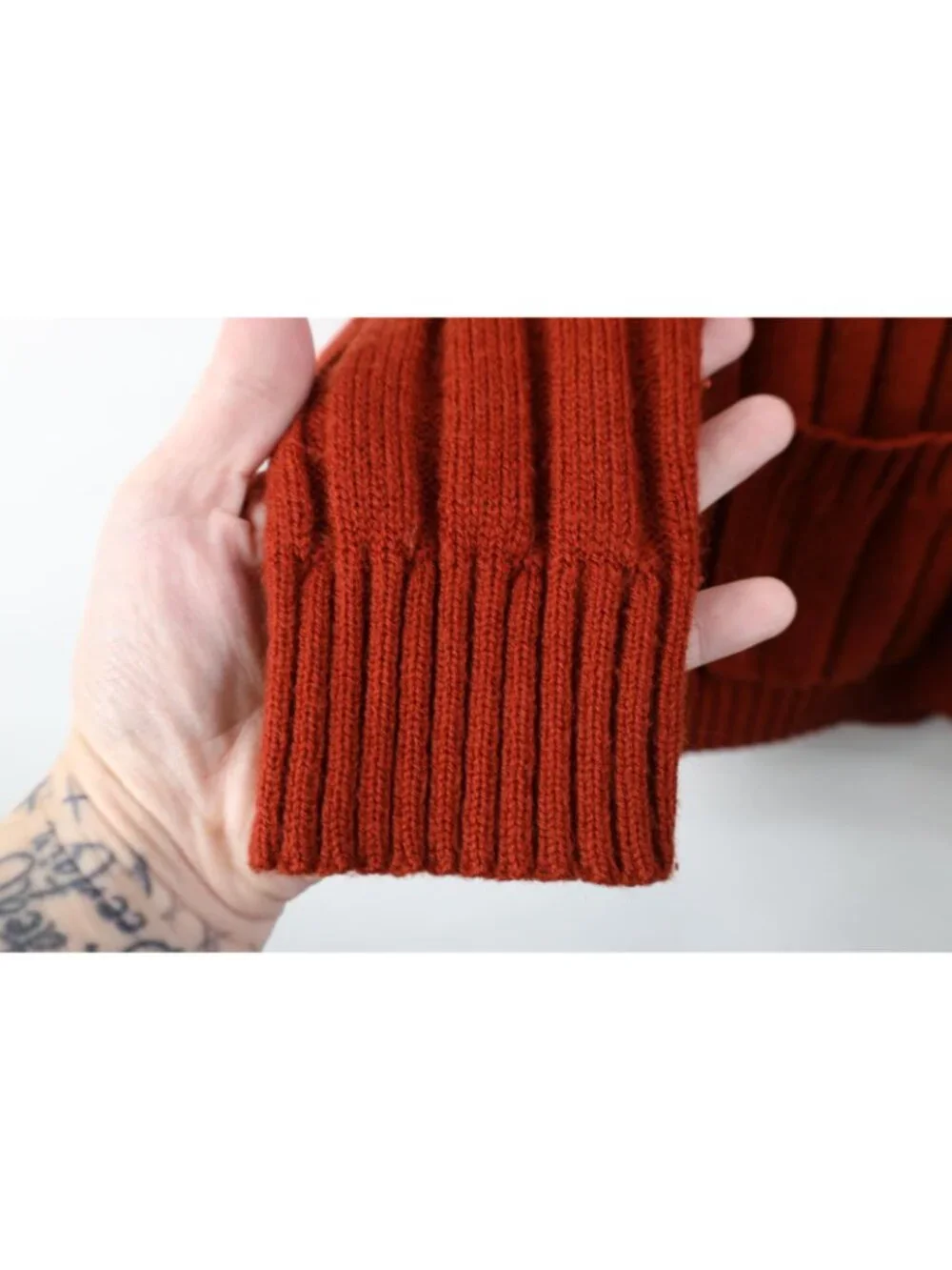 Vintage 70s Streetwear Womens Medium Blank Ribbed Knit Cardigan Sweater Orange